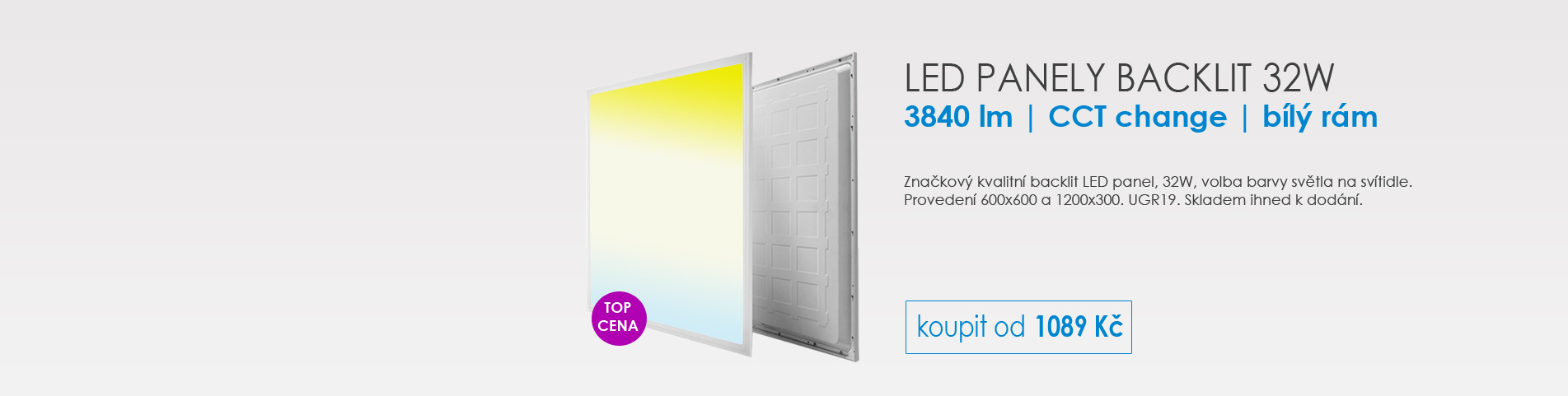 LED panel backlit 600x600 32W IP20 3840 lm CCT change