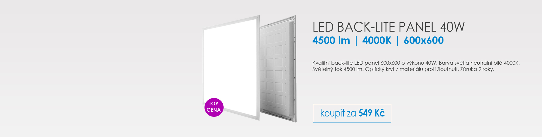 LED panel backlit 600x600 40W IP20 4500 lm 4000K